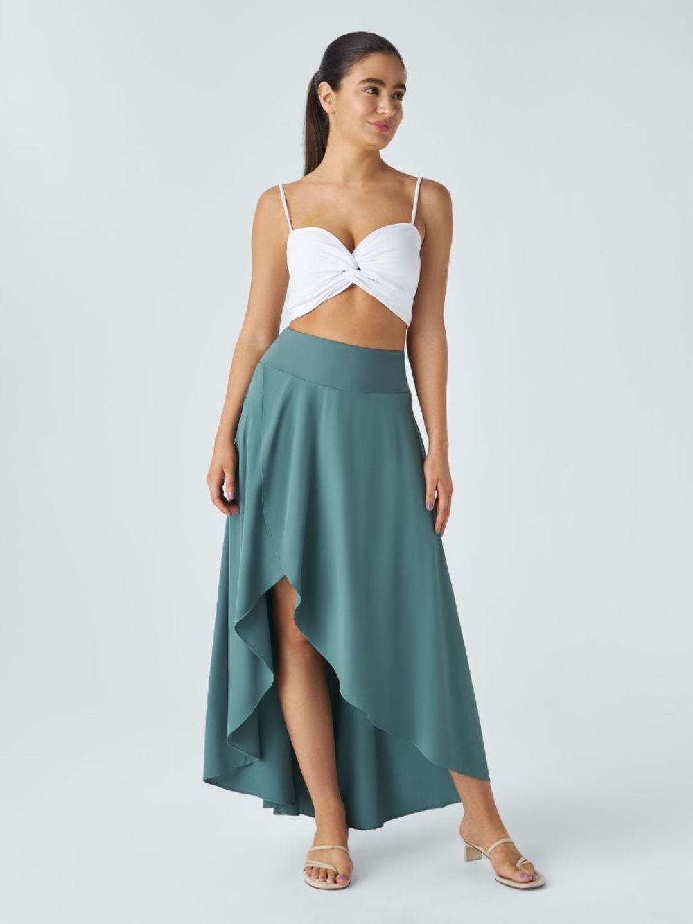 Halara Blue Breezeful™ High Waist High Low Flowy Ruffle 2-in-1 Maxi Skirt SZ XL